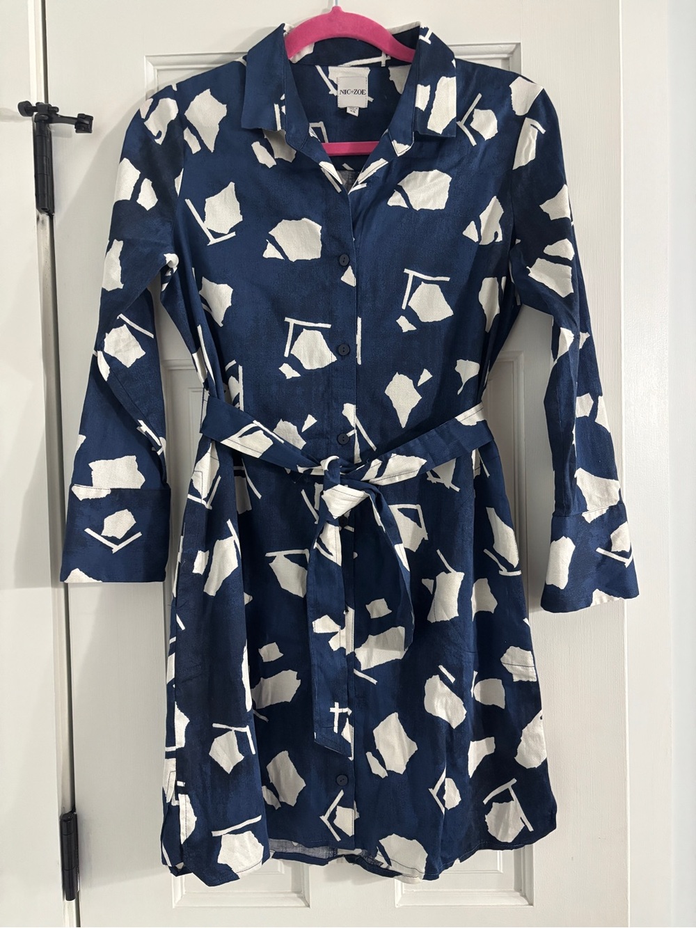 NIC+ZOE Navy Abstract Shirt Dress - Size XS